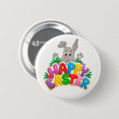 Badge Rond 5 Cm Joyeux lapin de Pâques et texte (Devant & derrière)
