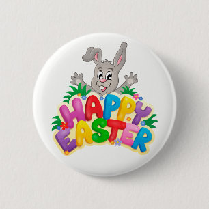 Badge Rond 5 Cm Joyeux lapin de Pâques et texte