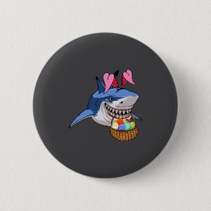 Badge Rond 5 Cm Joyeux lapin requin de Pâques avec panier de Pâque