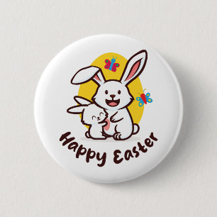 Badge Rond 5 Cm Joyeux lapins de Pâques (aux couleurs claires)