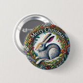 Badge Rond 5 Cm Joyeux lièvre de Noël (Devant & derrière)