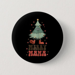 Badge Rond 5 Cm Joyeux Mama Retro Arbre de Noël Face Super Matchi