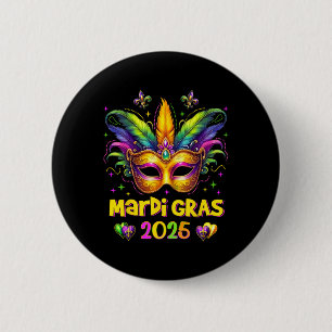 Badge Rond 5 Cm Joyeux Mardi Gras Carnaval Mardi Gras Mask 2025 Je