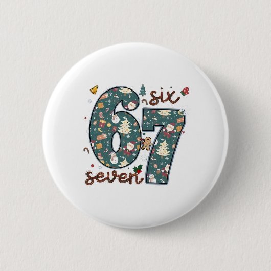 Badge Rond 5 Cm Joyeux Méchant Six Sept 67 Brainrot Noël (Devant)