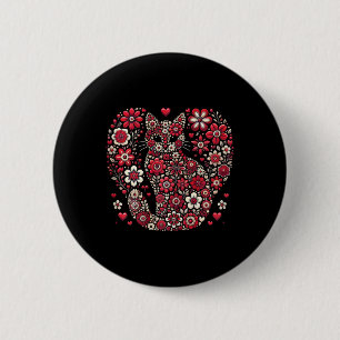 Badge Rond 5 Cm Joyeux Meowentine's Day Floral Chat Valentine Roma