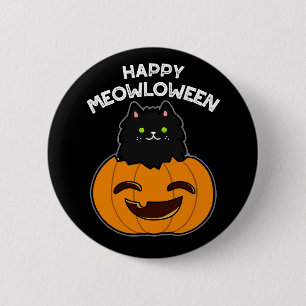 Badge Rond 5 Cm Joyeux Meowloween Halloween Chat Noir Pun Dark BG