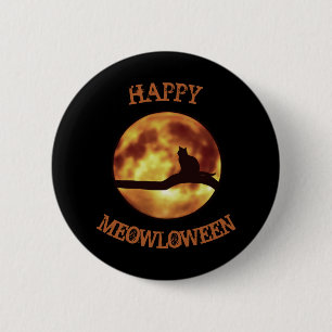 Badge Rond 5 Cm Joyeux MEOWloween Lune Chat Noir Silhouette Jeu de