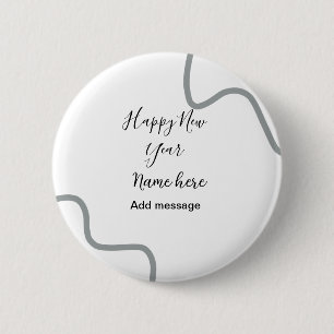 Badge Rond 5 Cm Joyeux message de nouvel an nom gris simple vacanc