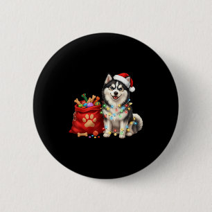 Badge Rond 5 Cm Joyeux Msky Lumières de Noël Chien Maman Msky