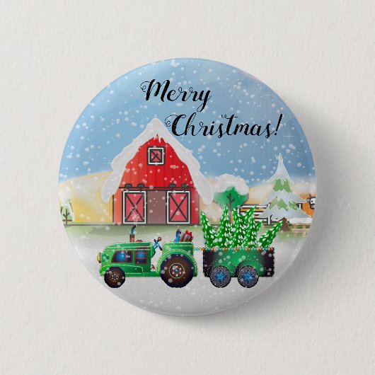 Badge Rond 5 Cm Joyeux Noël à la ferme Country (Devant)