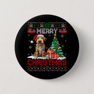Badge Rond 5 Cm Joyeux Noël Airedale Terrier Amoureux des chiens U