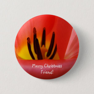 Badge Rond 5 Cm Joyeux Noël ami ! boutons Vacances Tulipe rouge