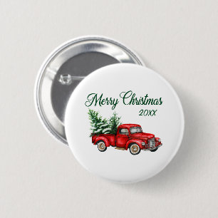 Badge Rond 5 Cm Joyeux Noël Arbre Date Vintage Camion Rouge