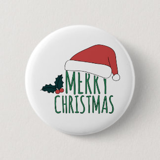 Badge Rond 5 Cm joyeux noël avec chapeau santa