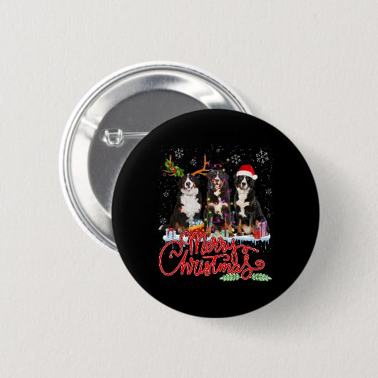 Badge Rond 5 Cm Joyeux Noël Bernese Mountain Père Noël Reindeer Li (Devant & derrière)