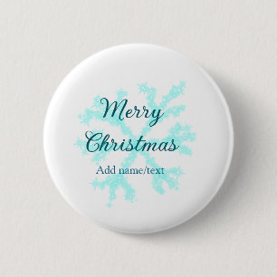 Badge Rond 5 Cm Joyeux Noël bleu flocons parties scintillant étinc