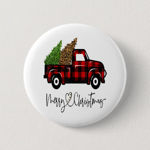 Badge Rond 5 Cm Joyeux Noël Buffalo Camion Arbre Rouge Plaid Leopa