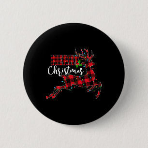Badge Rond 5 Cm Joyeux Noël Buffalo Rouge Plaid Reindeer Sa