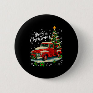 Badge Rond 5 Cm Joyeux Noël Camion Rouge Drôle Arbre de Noël Famil