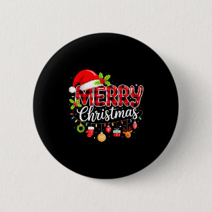 Badge Rond 5 Cm Joyeux Noël Chapeau Rouge de Père Noël Renne Noël