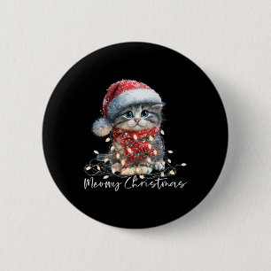 Badge Rond 5 Cm Joyeux Noël Chat Noir Lumineux Chapeau de Père Noë
