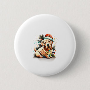 Badge Rond 5 Cm Joyeux Noël chiot Retriever doré 
