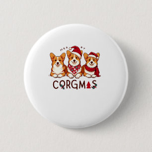 Badge Rond 5 Cm Joyeux Noël Corgi Chien Père Noël Love Corgis Fami