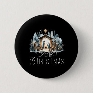 Badge Rond 5 Cm Joyeux Noël Crèche Étoile du Nord Par Jésus