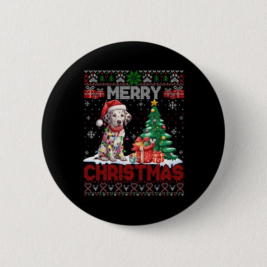 Badge Rond 5 Cm Joyeux Noël Dalmatien Famille Amoureux des chiens  (Devant)
