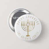 Badge Rond 5 Cm Joyeux Noël de Chanukah Menorah (Devant & derrière)