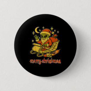 Badge Rond 5 Cm Joyeux Noël du Père Noël Alien et son Sl Cosmique