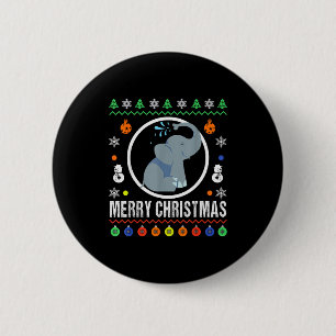 Badge Rond 5 Cm Joyeux Noël Éléphant Sweat Ugly Noël Tricoté