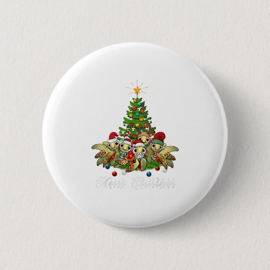 Badge Rond 5 Cm Joyeux Noël Funny Sea Turtle Tree X (Devant)