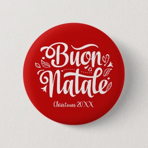 Badge Rond 5 Cm Joyeux Noël italien personnalisé Buon Natale