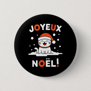 Badge Rond 5 Cm Joyeux Noël Khao Manee Chat blanc Noël Père Noël 2