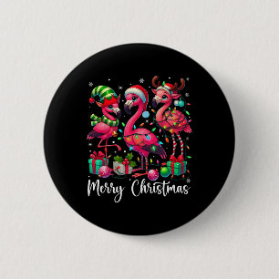 Badge Rond 5 Cm Joyeux Noël Lumières Flamant rose Santa Hat Snow X