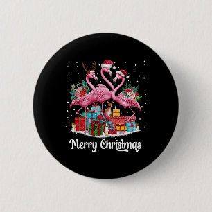 Badge Rond 5 Cm Joyeux Noël Lumières Flamant rose Santa Hat Snow X