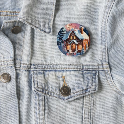 Badge Rond 5 Cm Joyeux Noël Maison en pain d'épices (En situation)