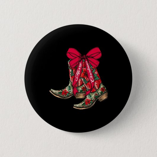 Badge Rond 5 Cm Joyeux Noël Noël Noël Bottes Cowboy Coquette Bow P (Devant)