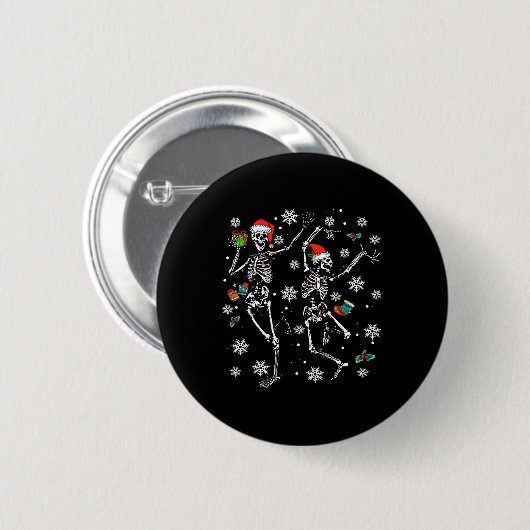 Badge Rond 5 Cm Joyeux Noël Noël Squelette Danc (Devant & derrière)