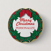 Badge Rond 5 Cm Joyeux Noël Nom couronne (Devant)