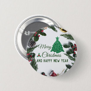 Badge Rond 5 Cm Joyeux Noël - parties scintillant verte