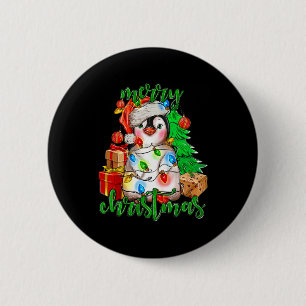 Badge Rond 5 Cm Joyeux Noël Penguin Arbre Lumières Santa Hat Funn