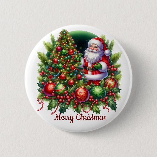 Badge Rond 5 Cm Joyeux Noël Père Noël (Devant)