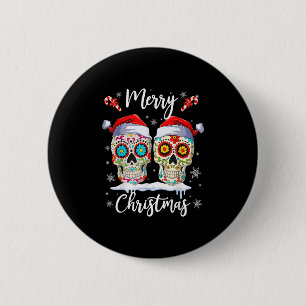 Badge Rond 5 Cm Joyeux Noël Père Noël Crâne sucre Noël Famille