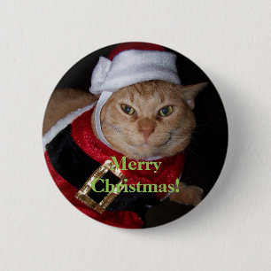 Badge Rond 5 Cm Joyeux Noël Père Noël Orange Chat Bouton