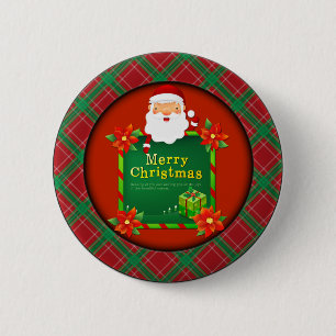 Badge Rond 5 Cm Joyeux Noël Père Noël Tartan Plaid