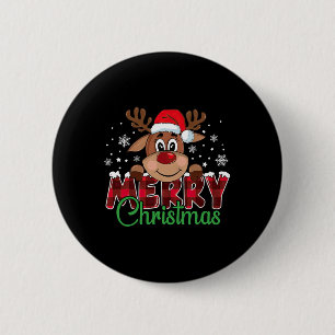 Badge Rond 5 Cm Joyeux Noël Reindeer Plaid Famille de Noël