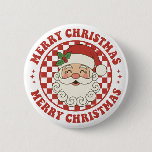 Badge Rond 5 Cm Joyeux Noël Rétro Père Noël Damier