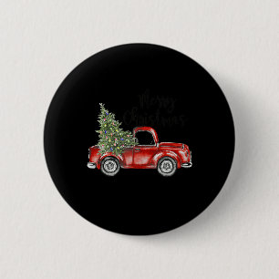 Badge Rond 5 Cm Joyeux Noël Rouge Camion Arbre Lumière Famille drô